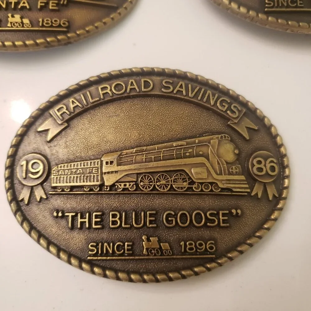 Railroad Savings and Loan Belt Buckle Complete Set 7 Newton Kansas Santa Fe‎